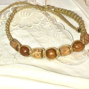 Macramé Bracelet Shamballa Tan Brown Wood Beads Neutral Handmade New Handmade